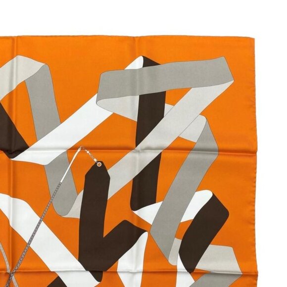 Hermes Silk Scarf Carre 90 en Duo Par Orange White - Picture 4 of 8